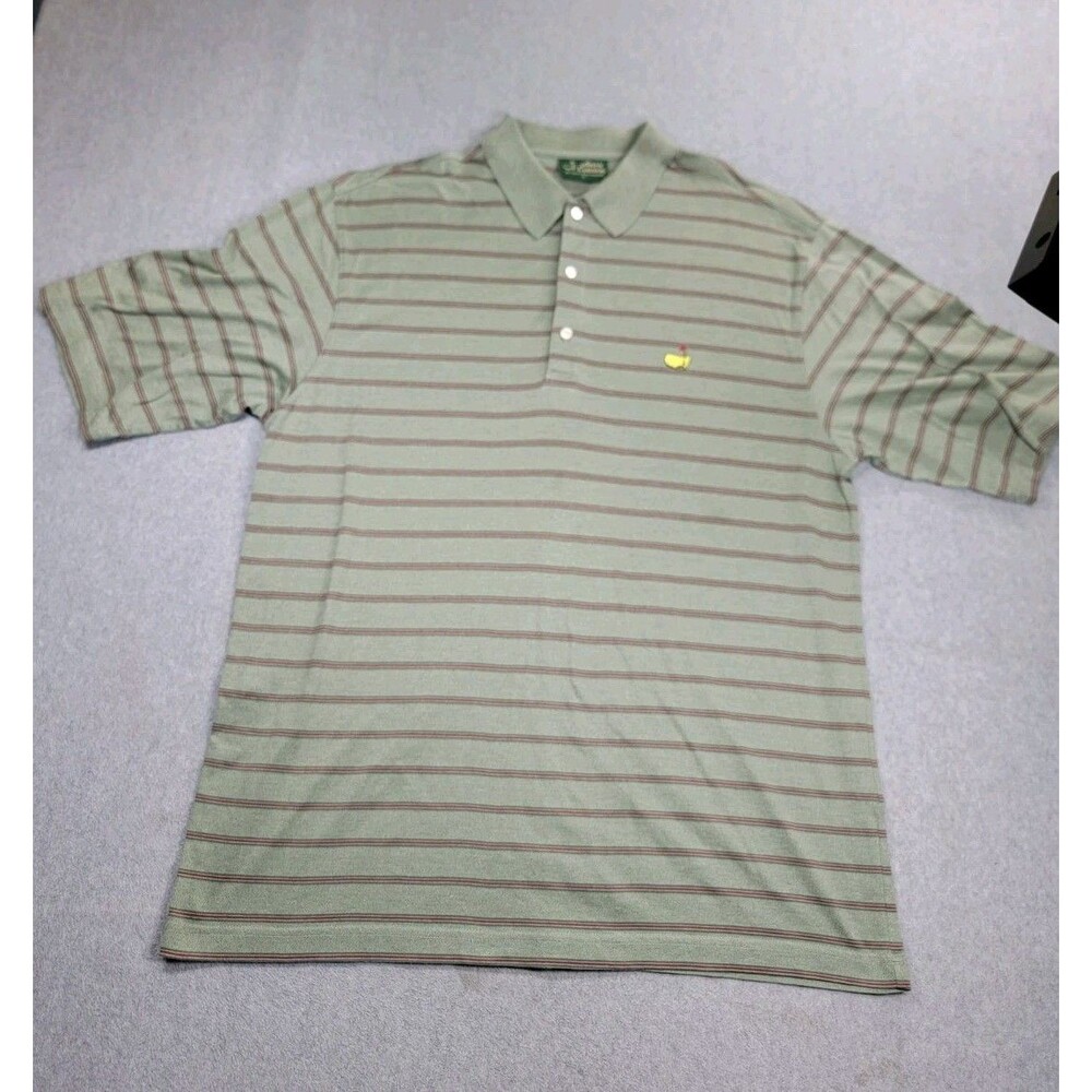 Masters Polo Shirt Mens L Green Stripe‎ Embroidered Golf Cotton Amen Corner